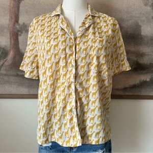 Isaac Mizrahi White and Yellow Giraffe Print Pajama Top